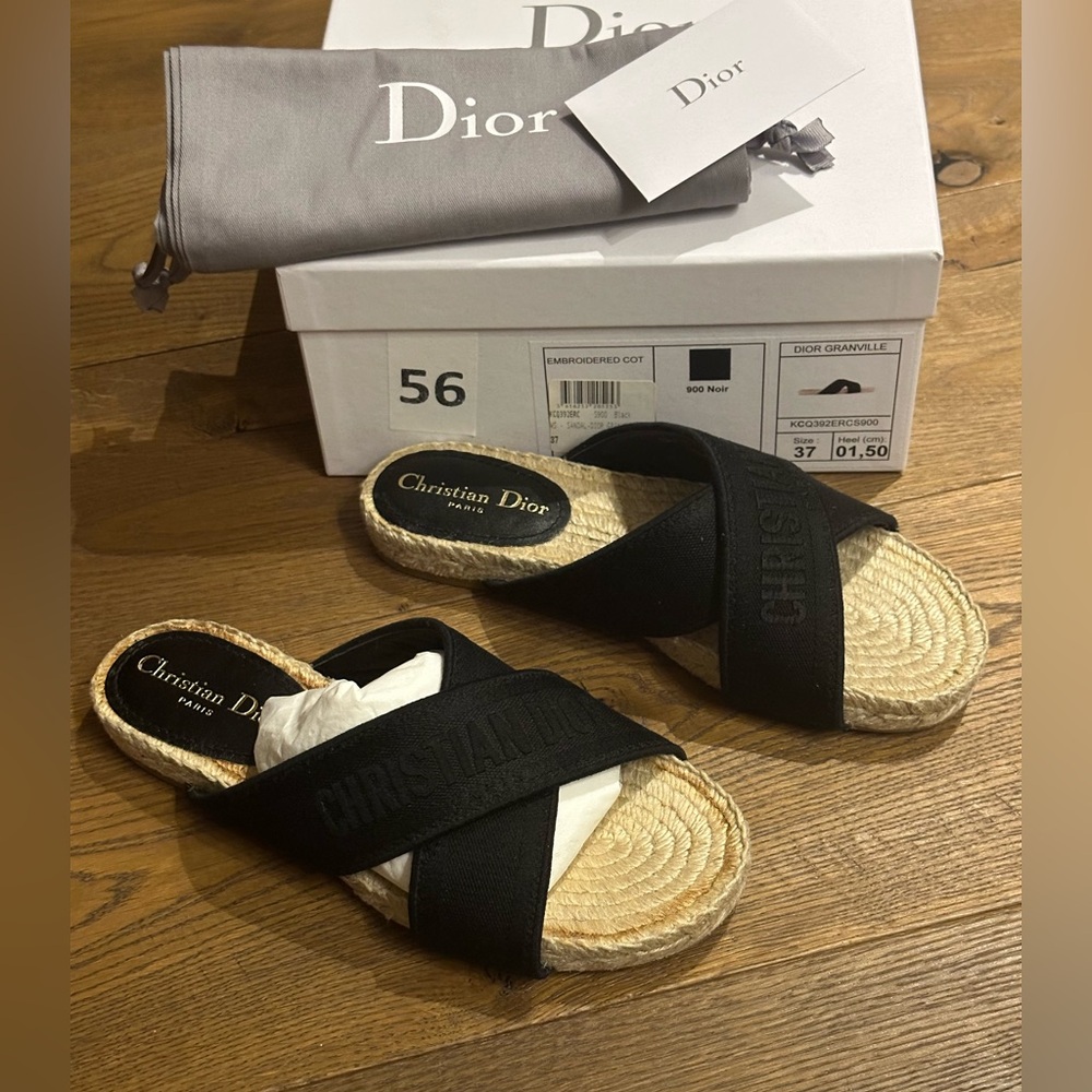 Dior Black Espadrille Slides
